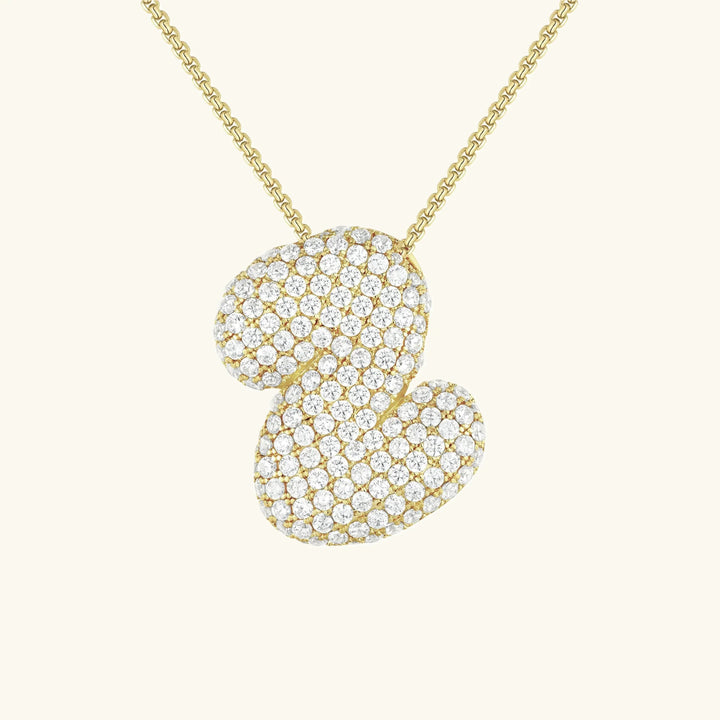 Gold-Plated Bubble Initial Diamond Necklace