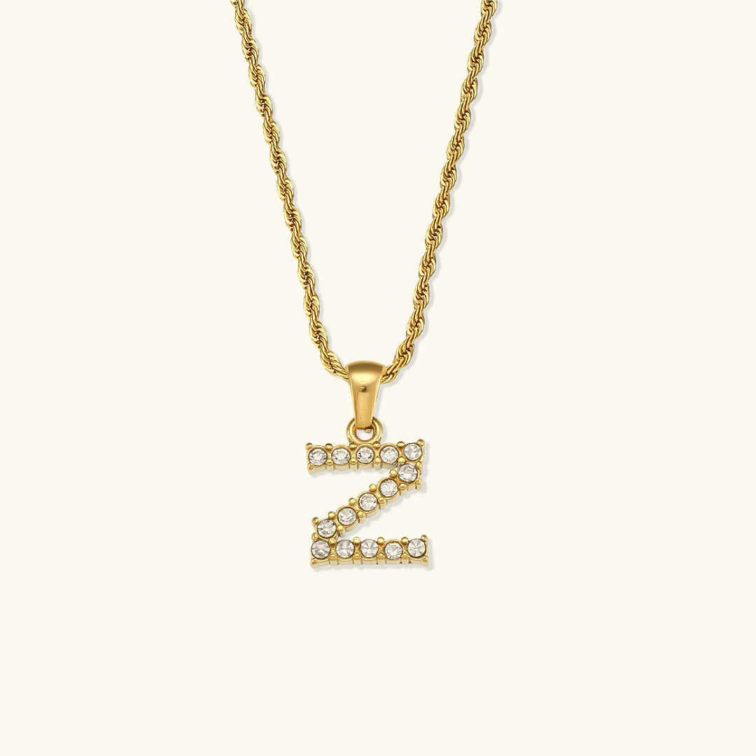Gold-Plated Initial Pendant Necklace with Diamond Simulants