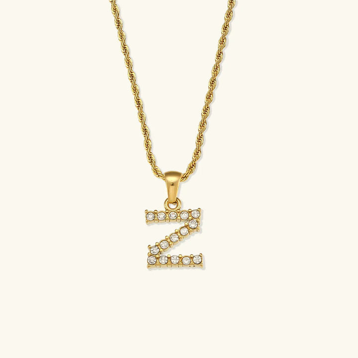 Gold-Plated Initial Pendant Necklace with Diamond Simulants