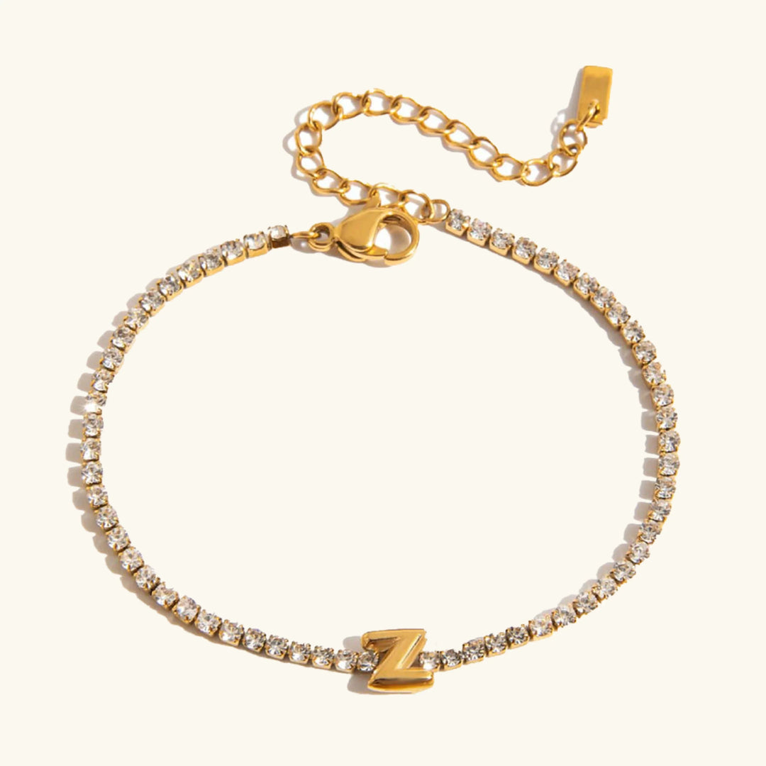 Gold-Plated Cubic Zirconia Initial Tennis Bracelet for Women