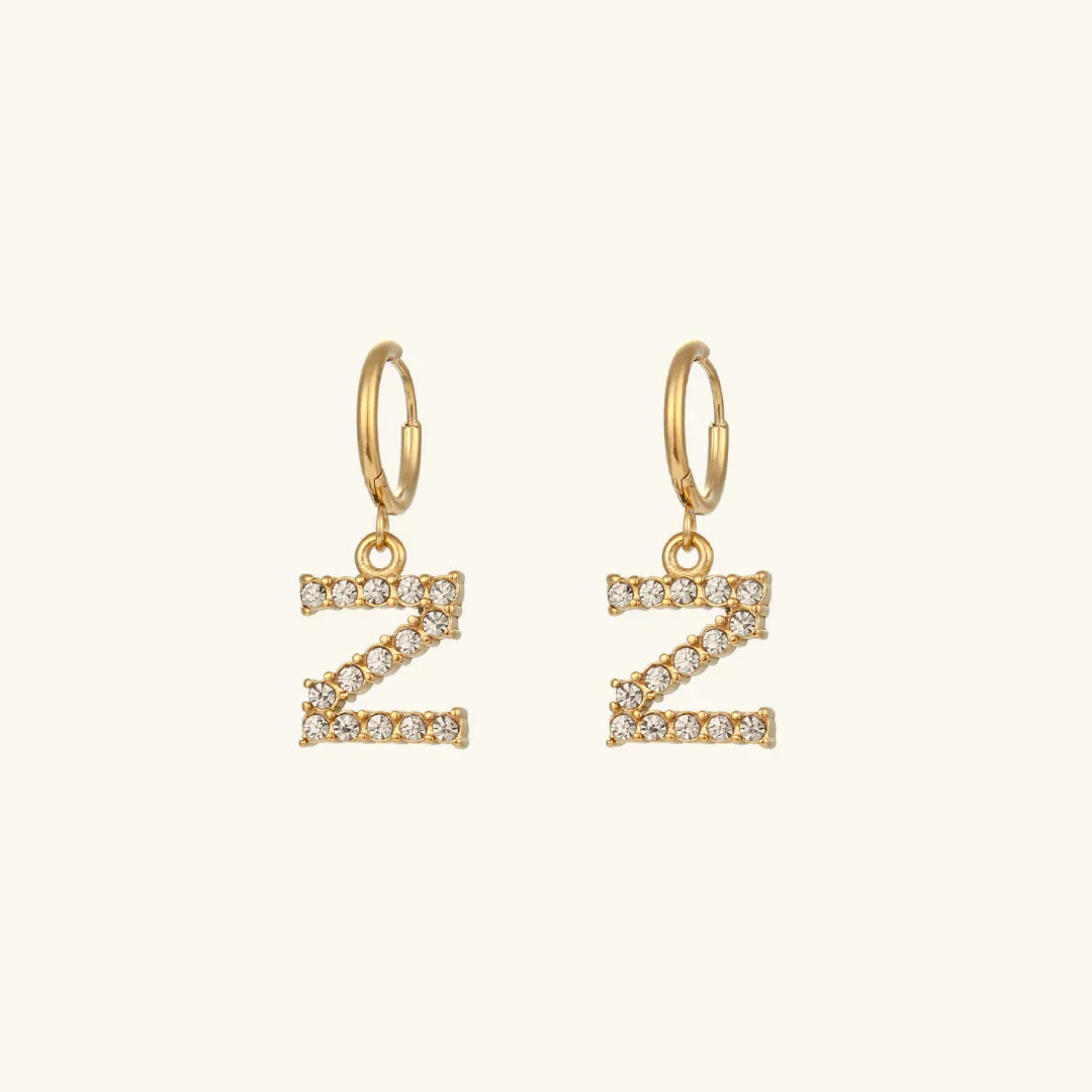 Gold-Plated Initial Letter Earrings with Diamond Simulants