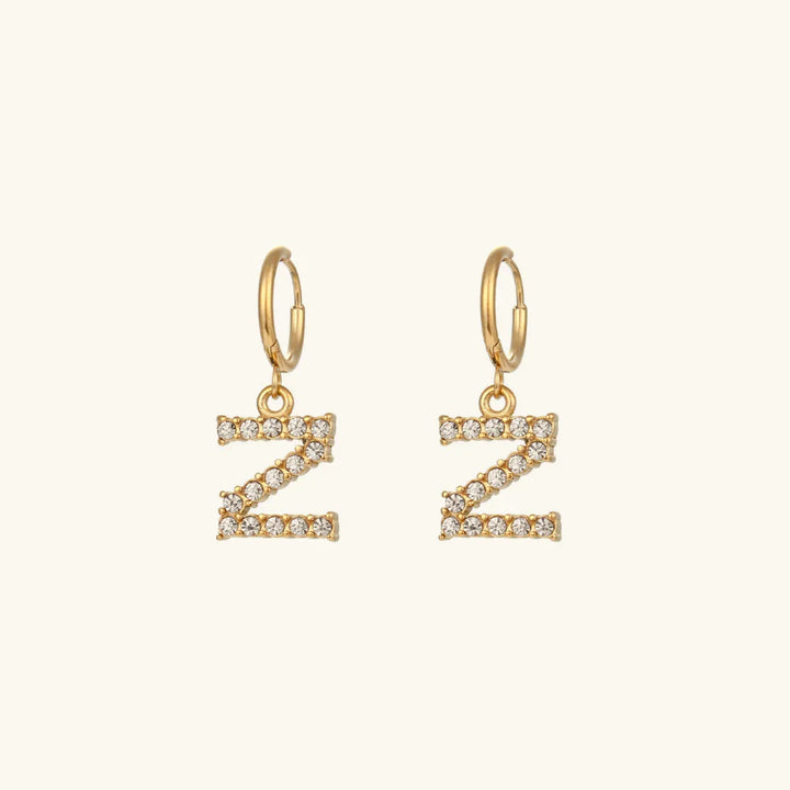 Gold-Plated Initial Letter Earrings with Diamond Simulants