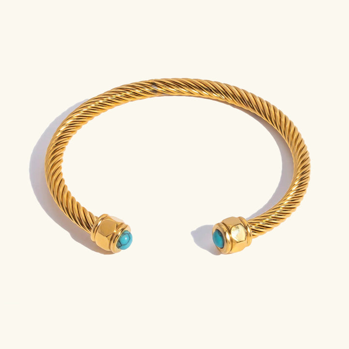 Gold-Plated Synthetic Stone Cuff Bracelet for Women