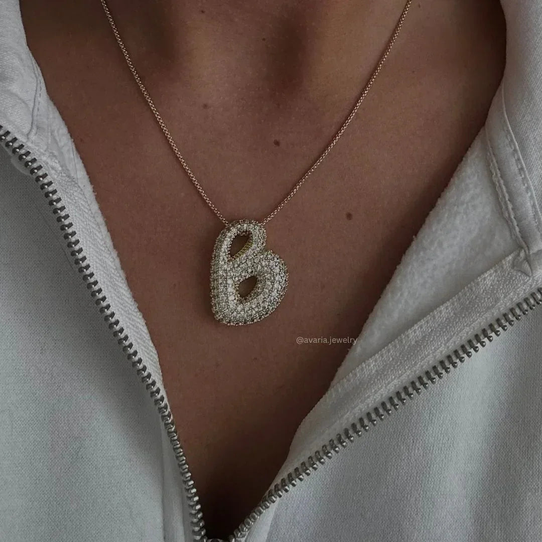 Gold-Plated Bubble Initial Diamond Necklace