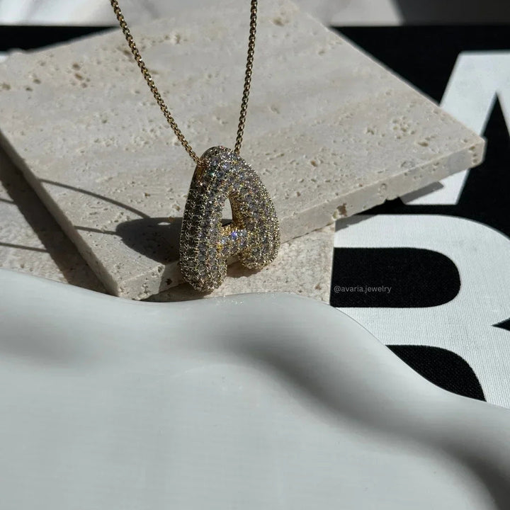 Gold-Plated Bubble Initial Diamond Necklace