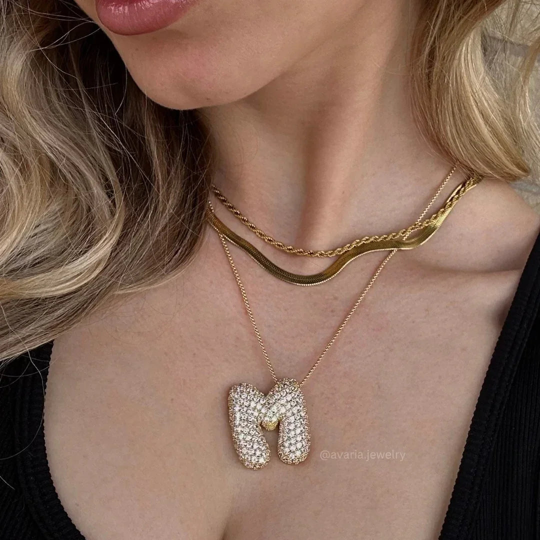 Gold-Plated Bubble Initial Diamond Necklace