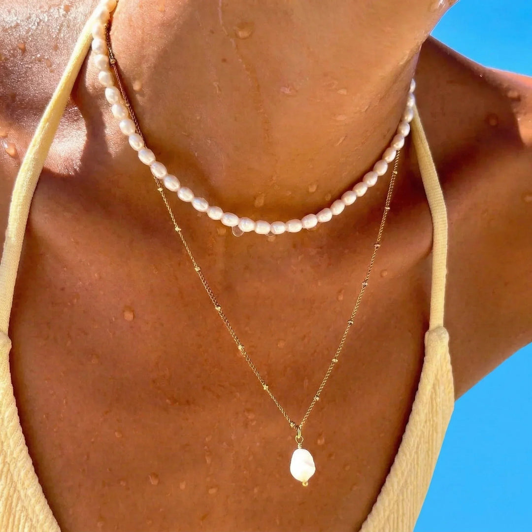 Gold-Plated Faux Pearl Necklace 2-Piece Set for Women