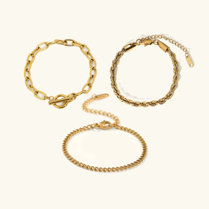 Gold-Plated Layered Bracelet 3-Piece Set