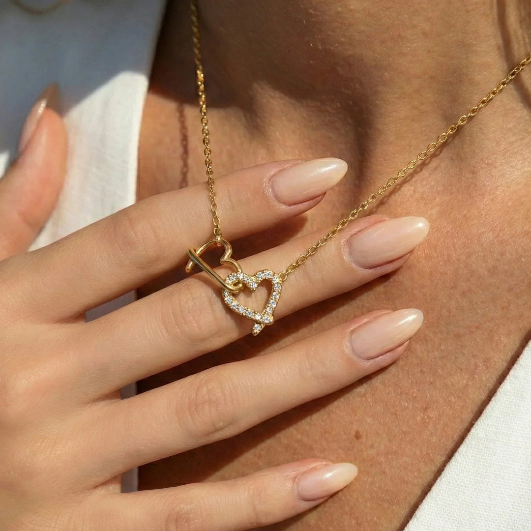 Gold-Plated Cubic Zirconia Heart Pendant Necklace for Women