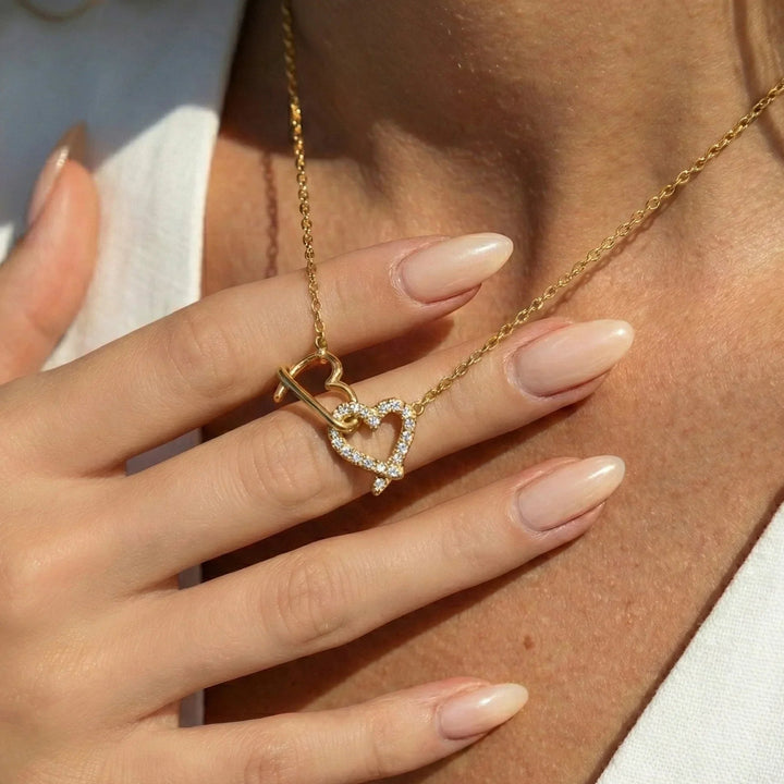Gold-Plated Cubic Zirconia Heart Pendant Necklace for Women