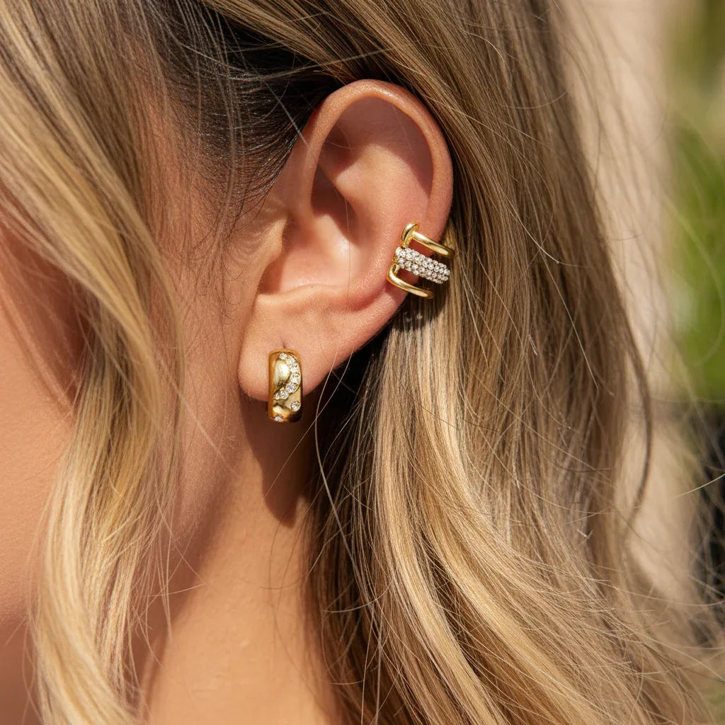 Gold Plated Diamond-Accented Earrings