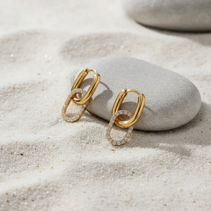 Gold Plated Double Hoop Diamond Earrings