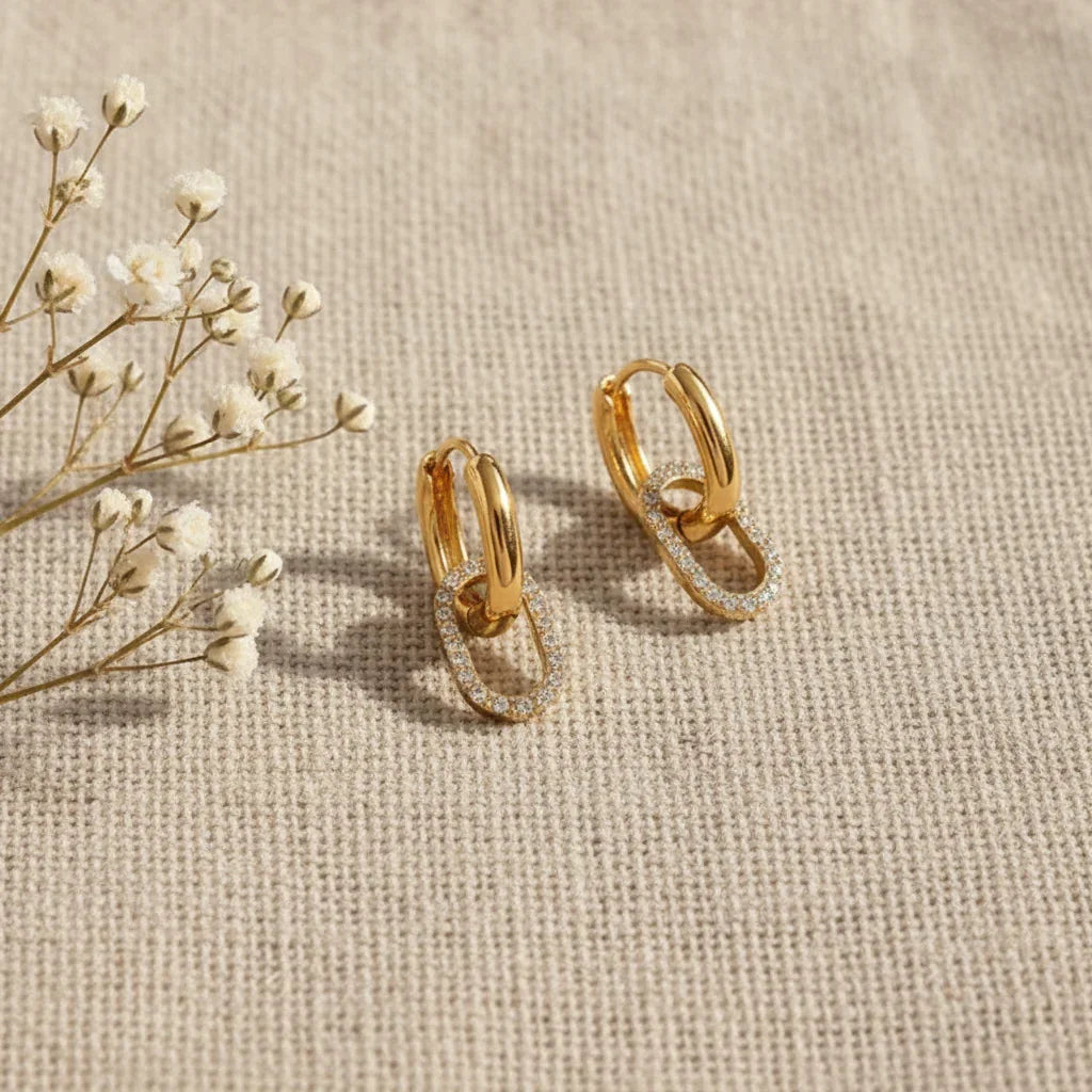 Gold Plated Double Hoop Diamond Earrings
