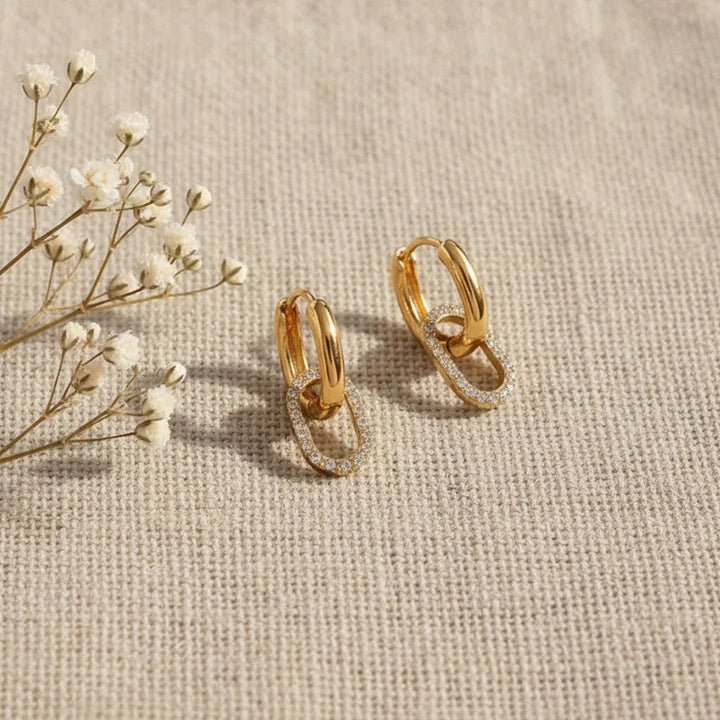 Gold Plated Double Hoop Diamond Earrings