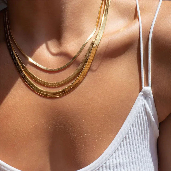 Gold-Plated Herringbone Chain Necklace for Women