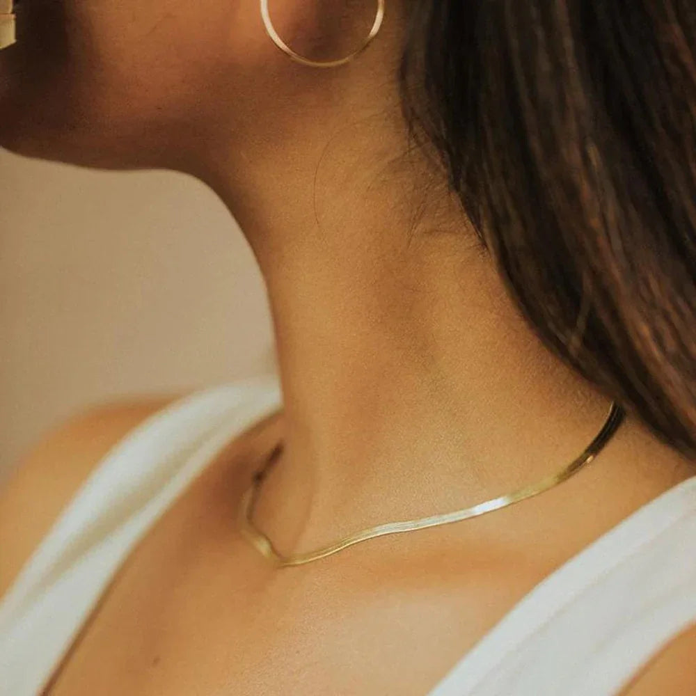 Gold-Plated Herringbone Chain Necklace for Women