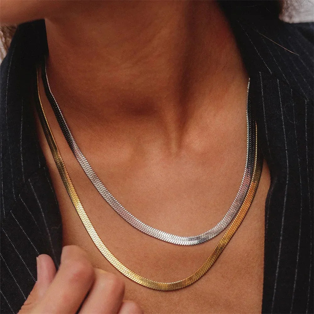 Gold-Plated Herringbone Chain Necklace for Women