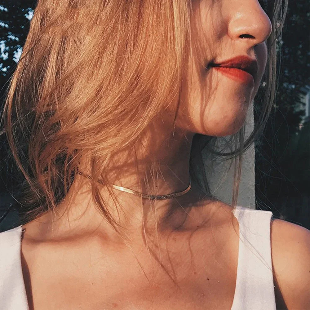 Gold-Plated Herringbone Chain Necklace for Women