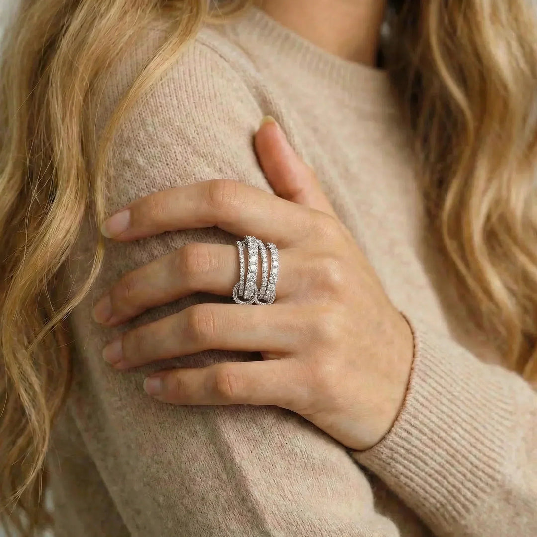Silver-Plated Cubic Zirconia Multi-Band Ring for Women