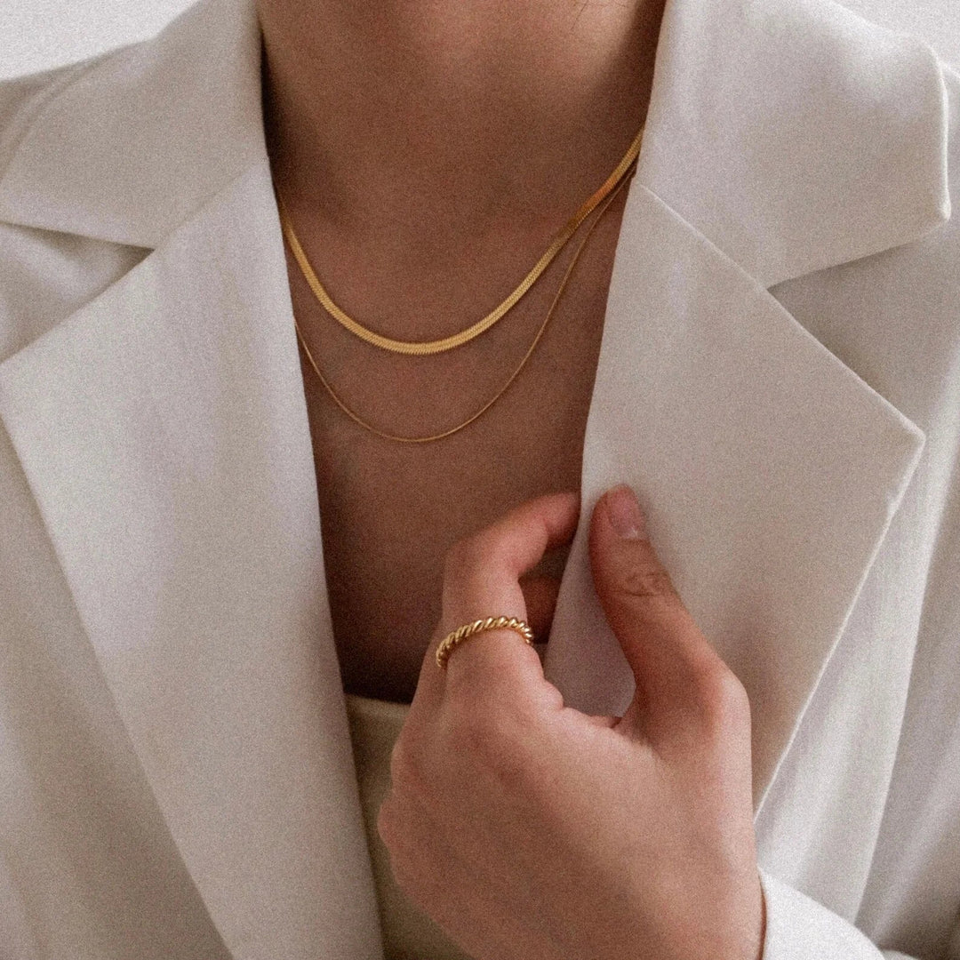 Gold-Plated Rope Texture Ring for Women