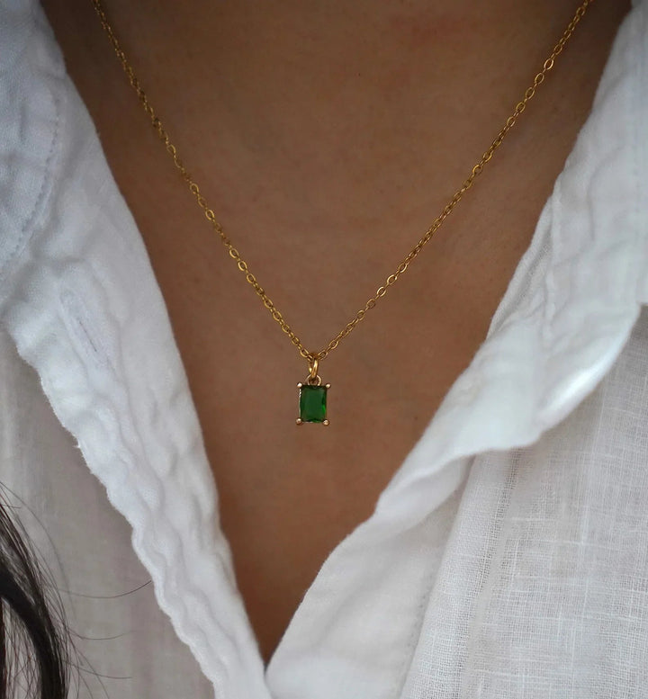 Gold-Plated Green Emerald Necklace
