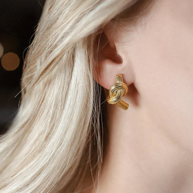 Gold-Plated Rope Knot Stud Earrings