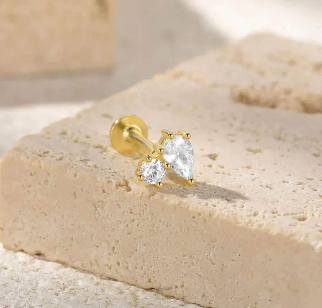 Gold-Plated Flat Back Diamond Stud Earrings