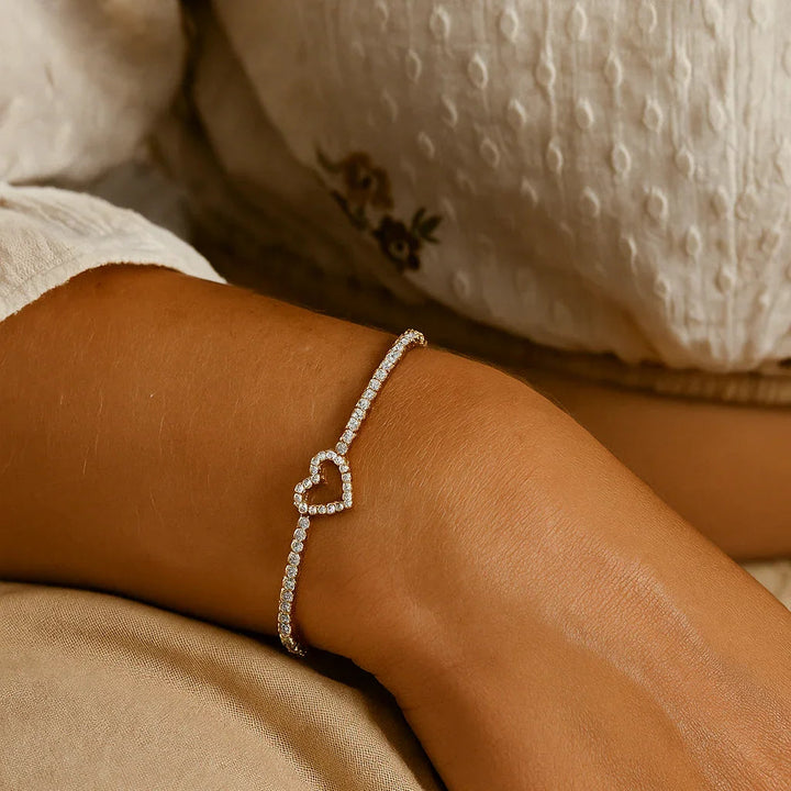 Gold Plated Cubic Zirconia Heart Tennis Bracelet for Women