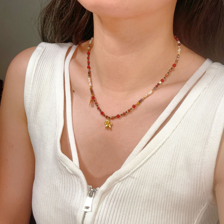 Gold-Plated Mixed Glass Bead Layered Charm Necklace