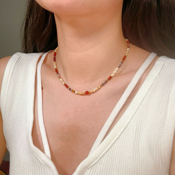 Gold-Plated Mixed Glass Bead Layered Charm Necklace