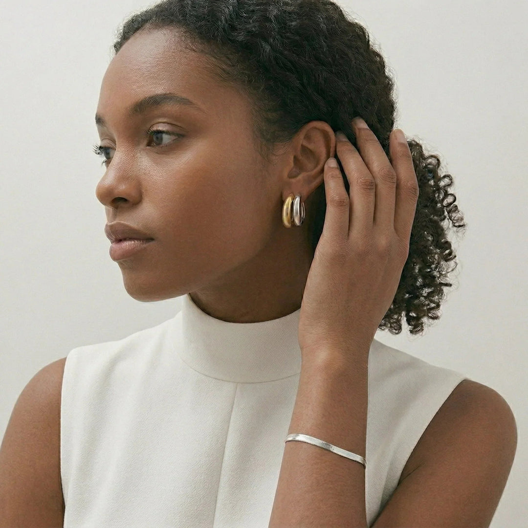 Gold-Plated Silver-Tone Hoop Earrings for Women