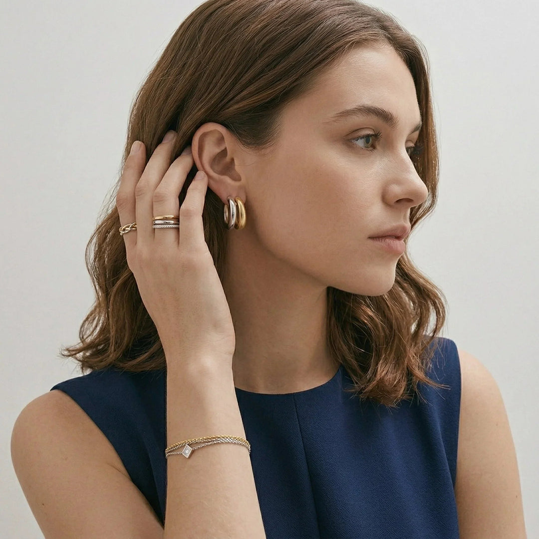 Gold-Plated Silver-Tone Hoop Earrings for Women