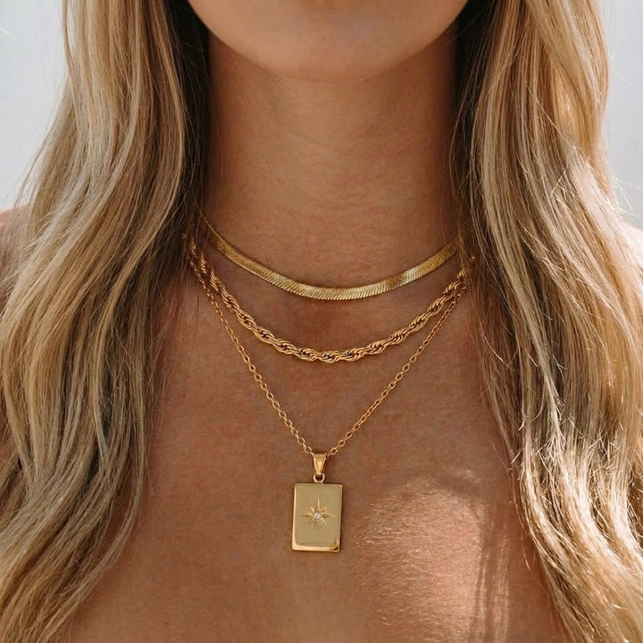 Gold-Plated Layered Necklace with Diamond Simulants