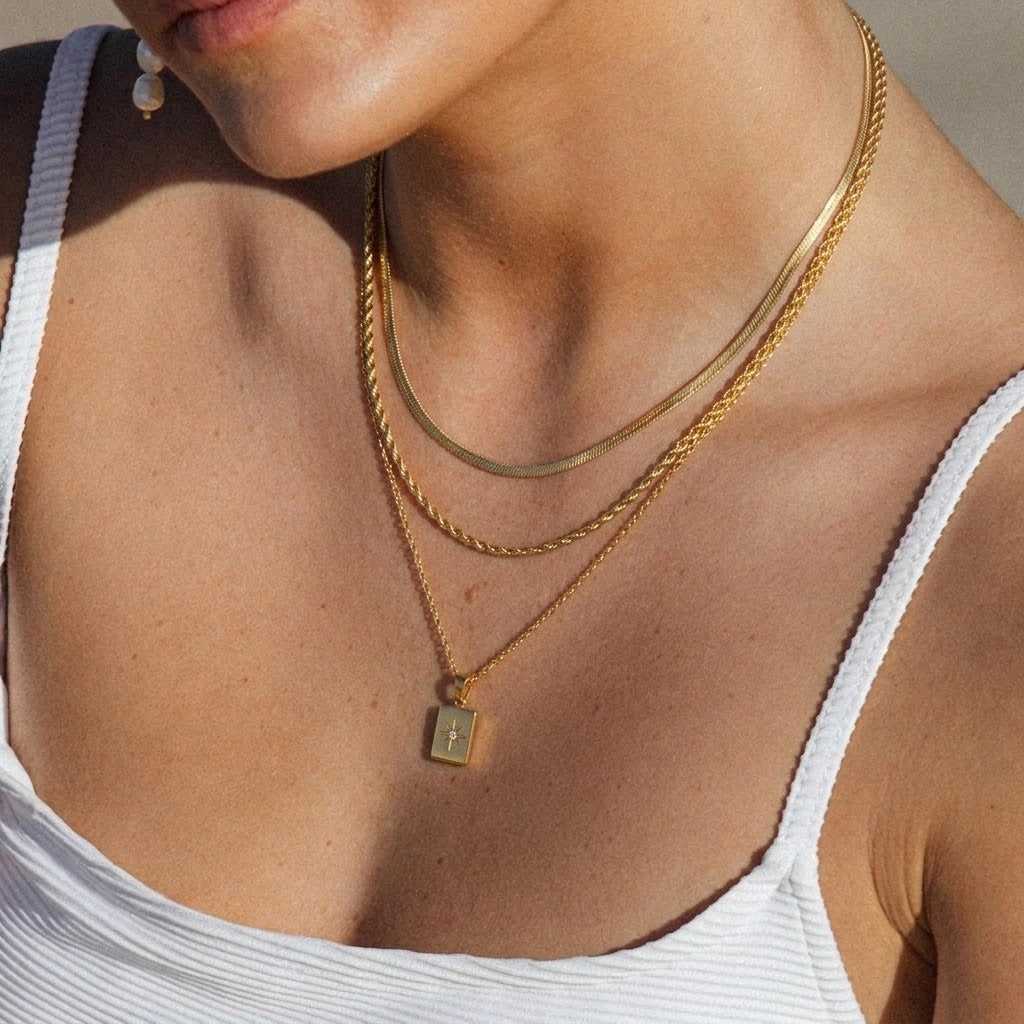 Gold-Plated Layered Necklace with Diamond Simulants