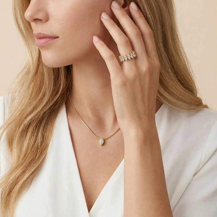 Gold-Plated Marquise CZ Open Ring for Women
