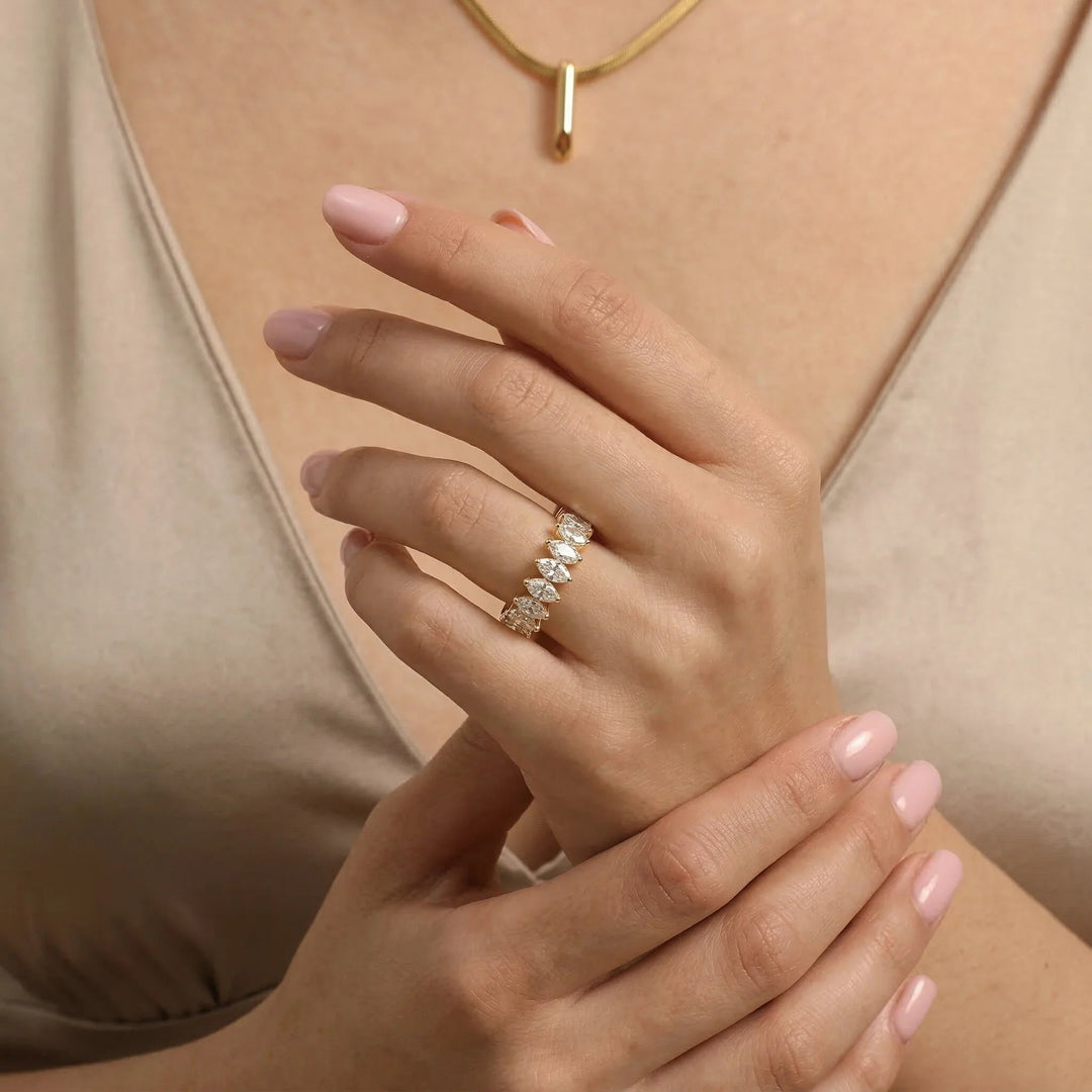 Gold-Plated Marquise CZ Open Ring for Women