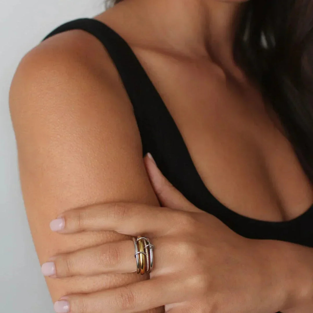 Gold-Plated Silver-Tone CZ Stackable Ring for Women