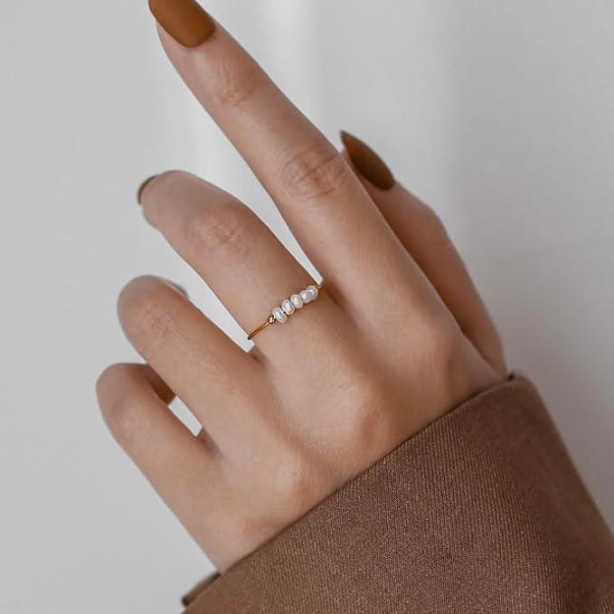 Gold-Plated Faux Pearl Stackable Ring Women