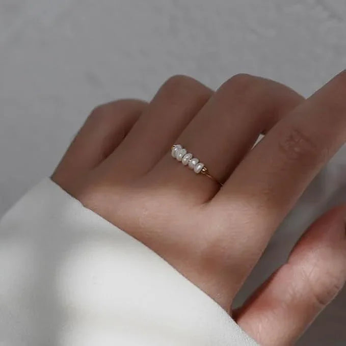Gold-Plated Faux Pearl Stackable Ring Women