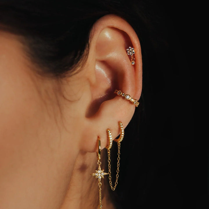 Gold-Plated Floral Round Back Diamond Stud Earrings