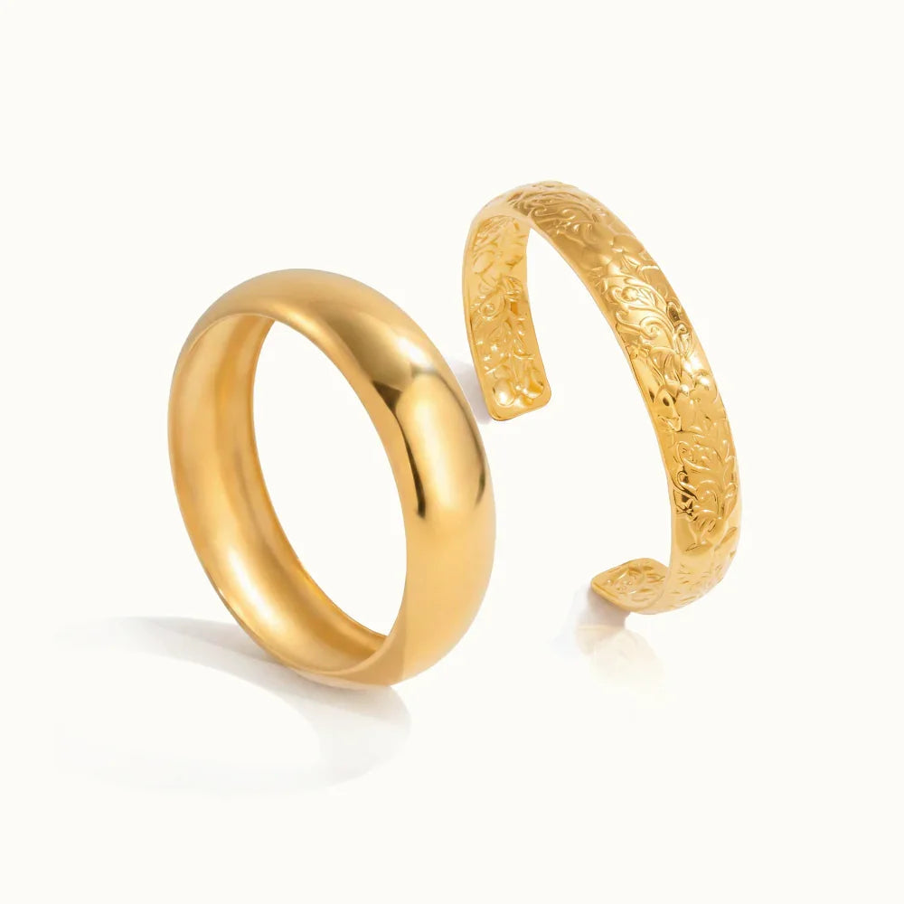 Gold-Plated Bangle Bracelet Set Textured and Smooth