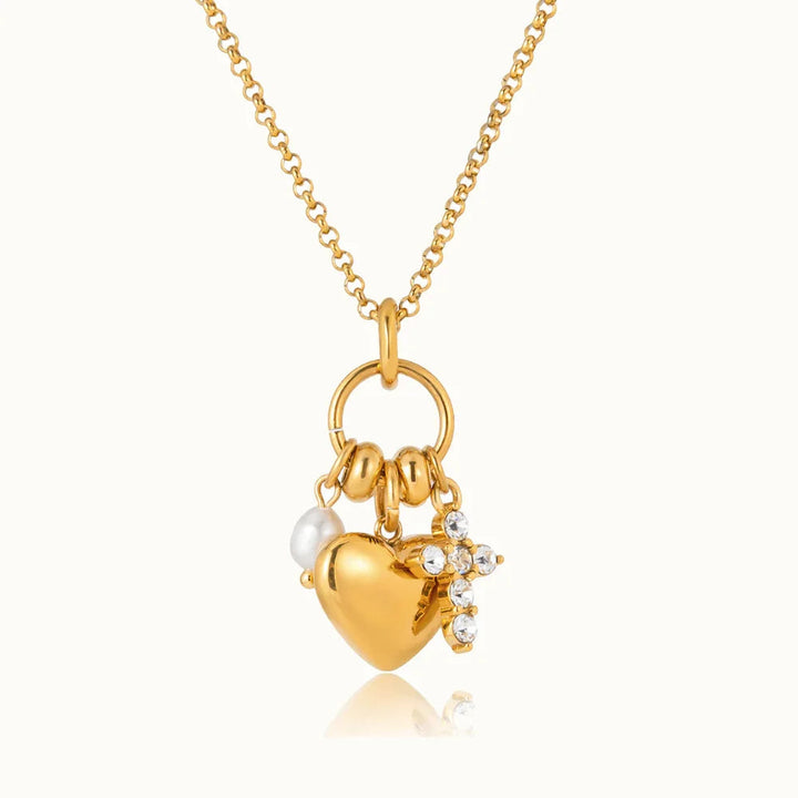 Gold-Plated Cubic Zirconia Heart Charm Pendant Necklace for Women