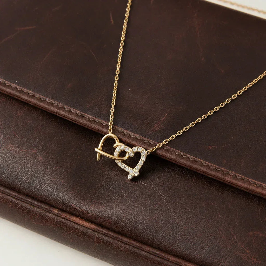 Gold-Plated Cubic Zirconia Heart Pendant Necklace for Women
