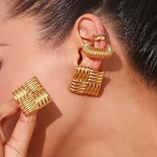 Gold-Plated Criss-Cross Square Earrings