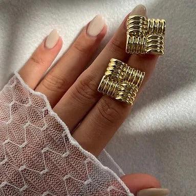Gold-Plated Criss-Cross Square Earrings