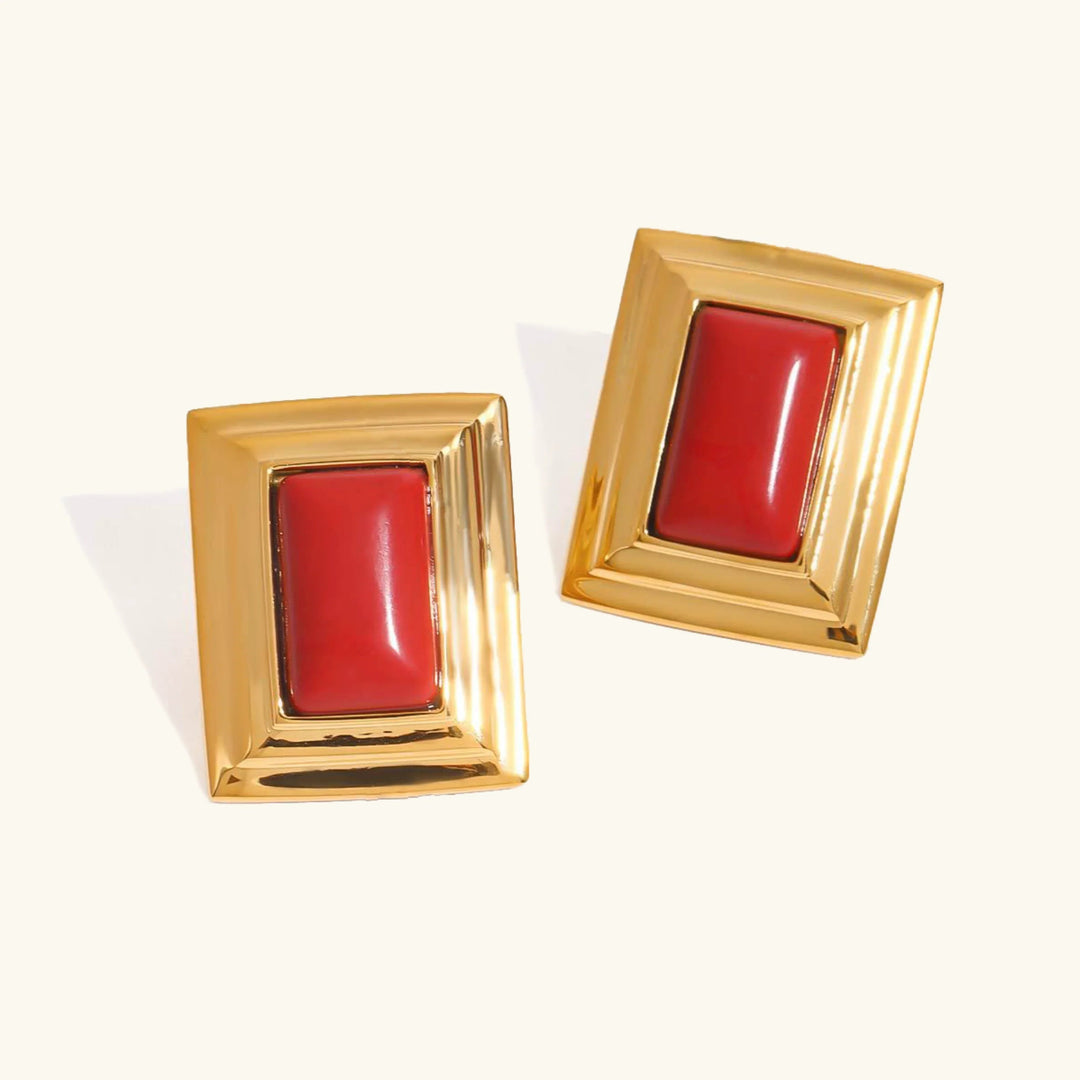 Gold-Plated Enamel Stud Earrings for Women