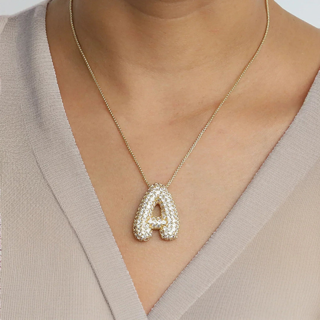 Gold-Plated Bubble Initial Diamond Necklace