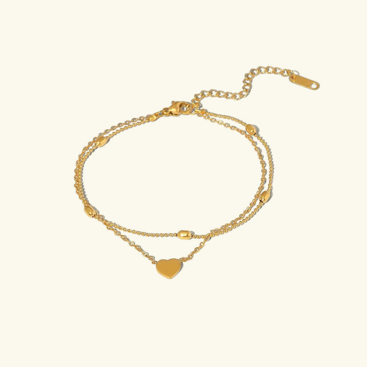 Gold-Plated Anklet with Heart Pendant Chain Adjustable Length
