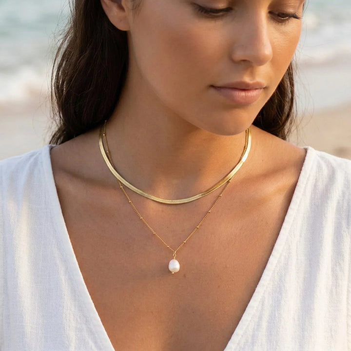 Gold-Plated Faux Pearl Necklace 2-Piece Set