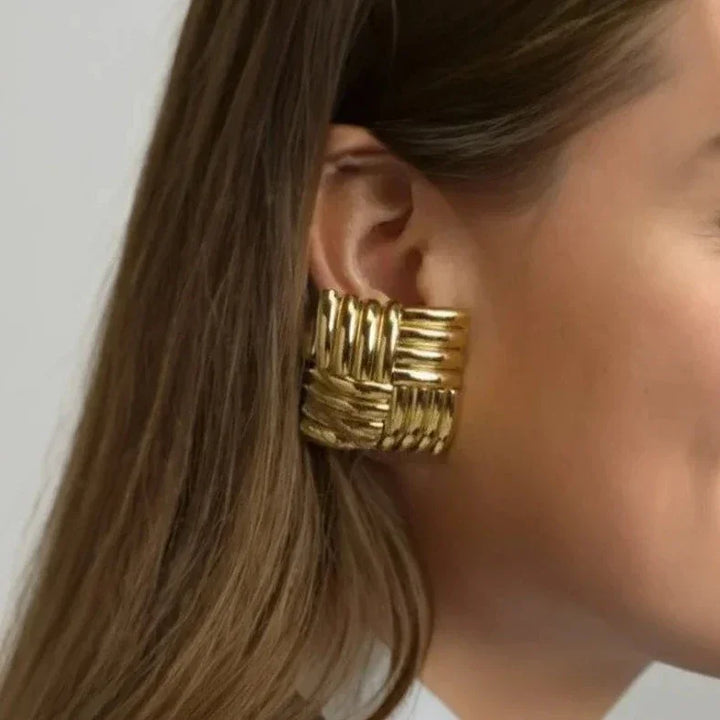 Gold-Plated Criss-Cross Square Earrings